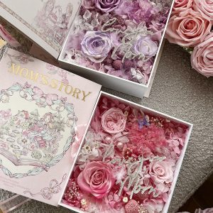 Mom's Fairy Tale Book - Eternal Flower Garden in Book-Shaped Box, Purple or Red, with Acrylic Gift Box