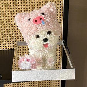 Cute Dog Series 1 - Pink Cool Maltese, Piggy Westie Eternal Flower Gifts with Gift Box, Plush Toy, Card, Ribbon, and Tote Bag