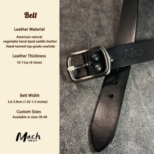 Durable and Comfortable American Handmade Saddle Leather Belt - Premium Veg-Tanned Full-Grain Leather